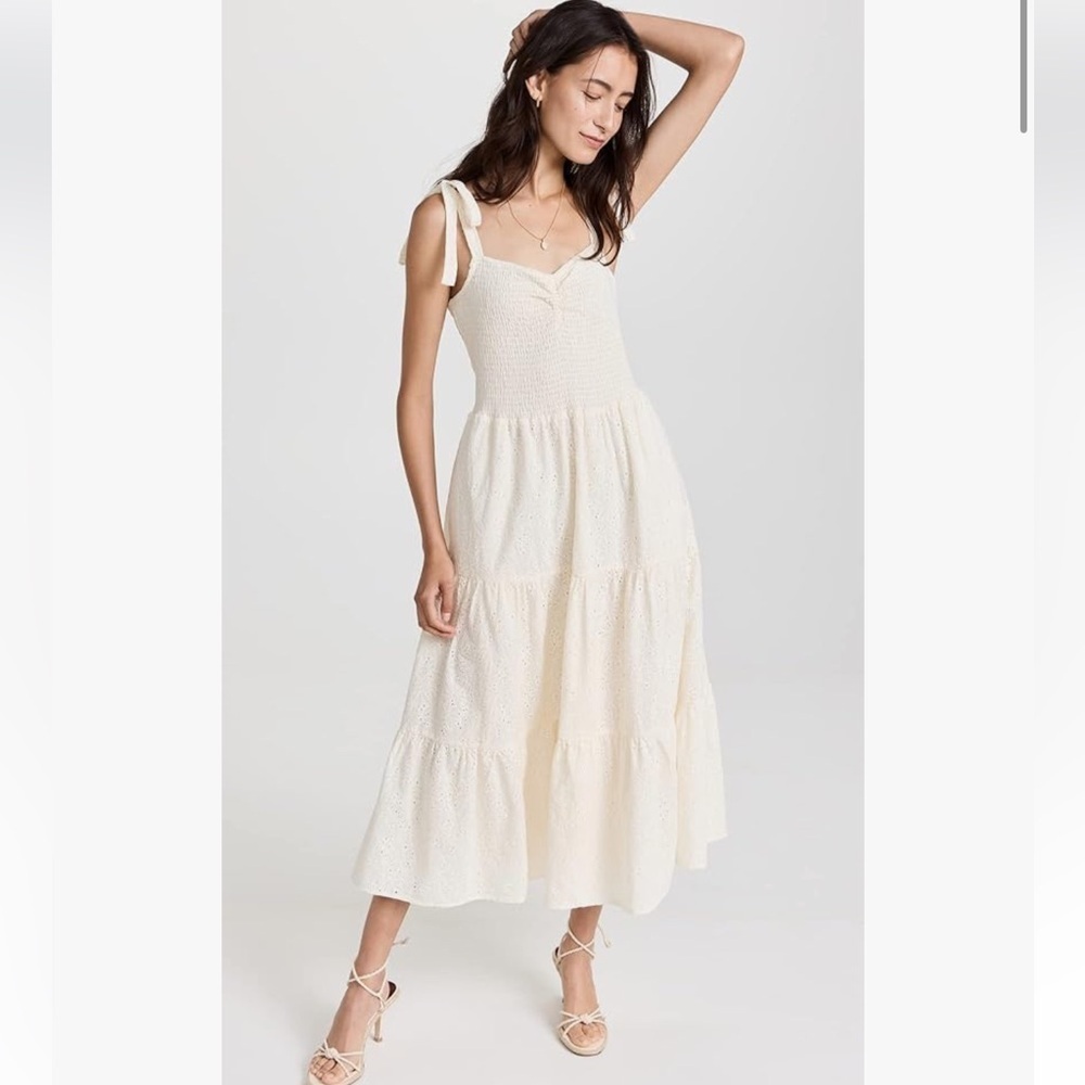MADEWELL Eyelet Lucie Tie-Strap Tiered Midi Dress Off White Sz XL